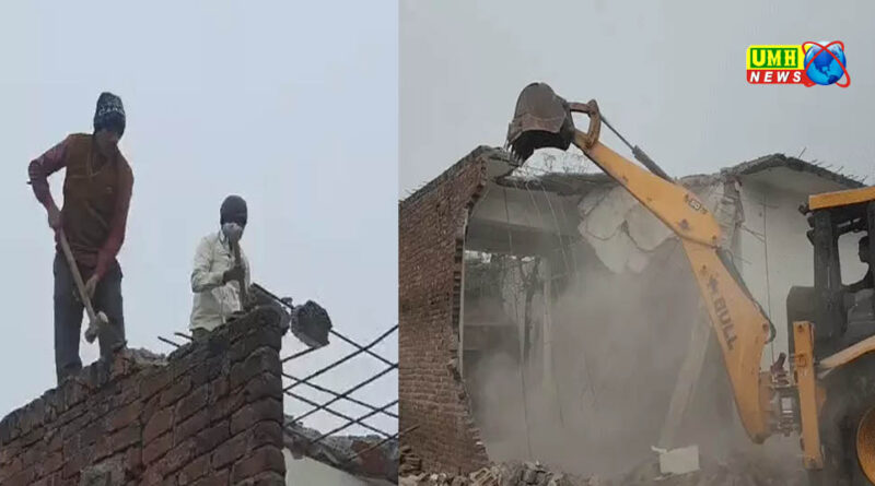 संभल में मौलाना के 3 मकानों पर चला बुलडोजर,  ड्रोन से निगरानी
