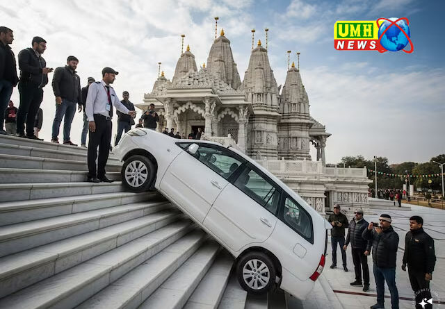 जयपुर के बिरला मंदिर की सीढ़ियों पर उतरी कार, गूगल मैप ने भटका दिया रास्ता!