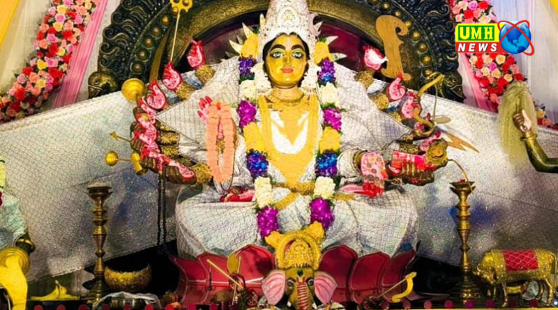 खुर्जा : श्री नवदुर्गा शक्ति मंदिर पर प्रथम दिन मां शैलपूत्री की हुई पूजा, लोगों की रही भीड़